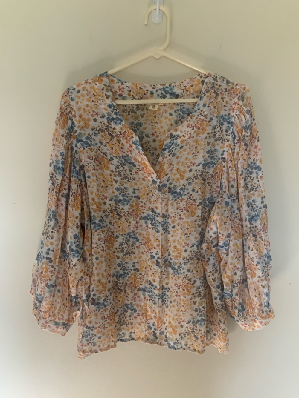 a.n.a Floral V-Neck Peasant Blouse in Blue, Yellow and Pink